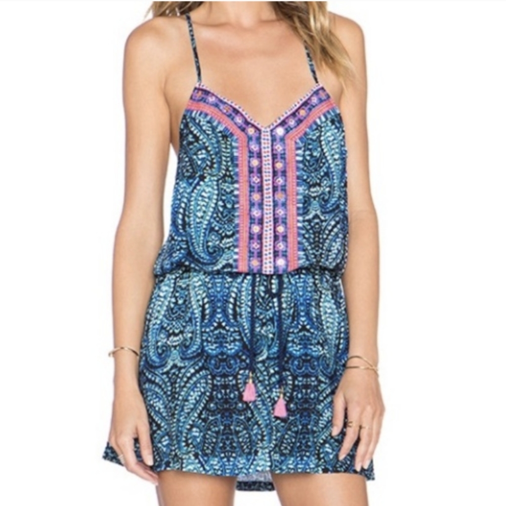 Nanette Lepore Indigo Paisley Mini Dress Halter Beach Coverup Womens Small Boho